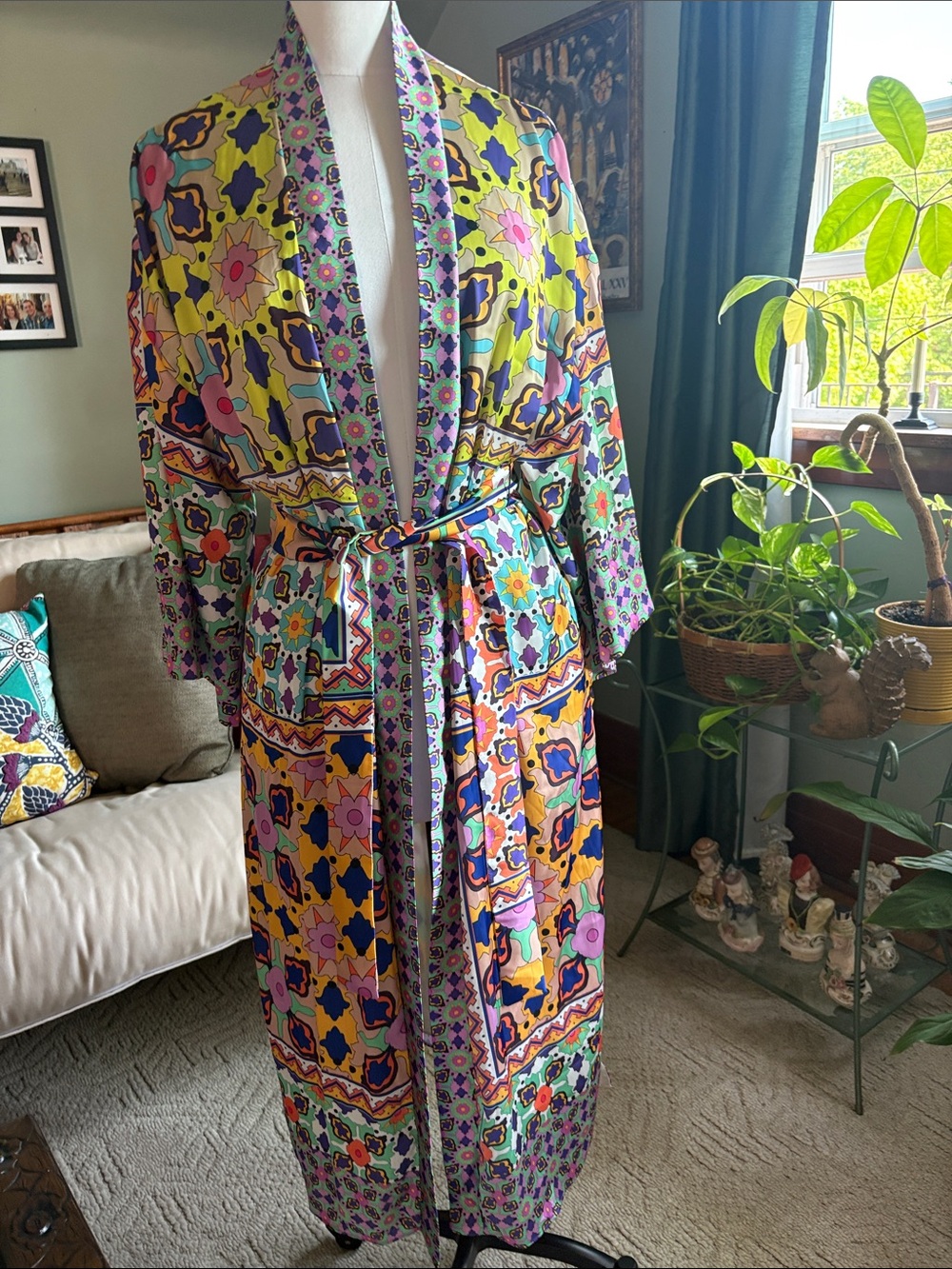 Zara Multicolor Floral & Geometric Print Kimono Tunic
